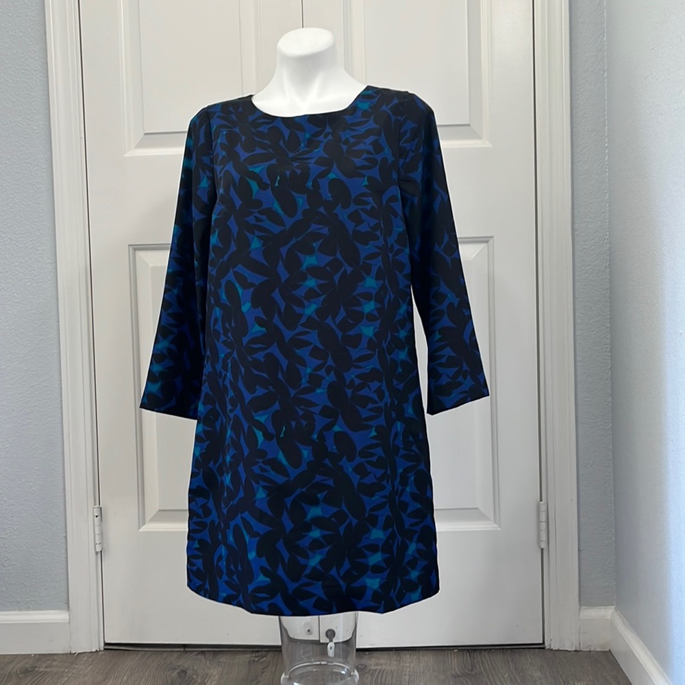 J.Crew Women’s Floral Shift Dress Blue & Black Size 6